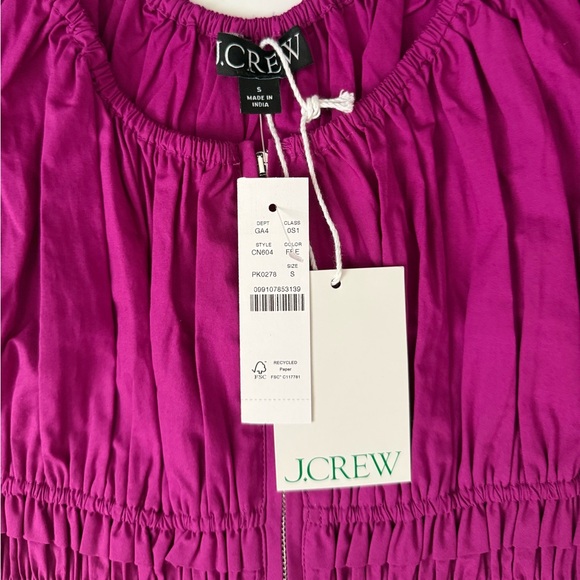 J.Crew Tiered Cotton Poplin Midi Dress Fuchsia Small - Picture 3 of 9